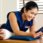 **Image:** A friendly Thai sports massage therapist reviewing a digital client intake form on a tablet, smiling warmly at a Thai athlete sitting nearby. The form highlights sections for injury history and training goals. Focus on a clean, modern clinic setting with traditional Thai design elements subtly incorporated.
